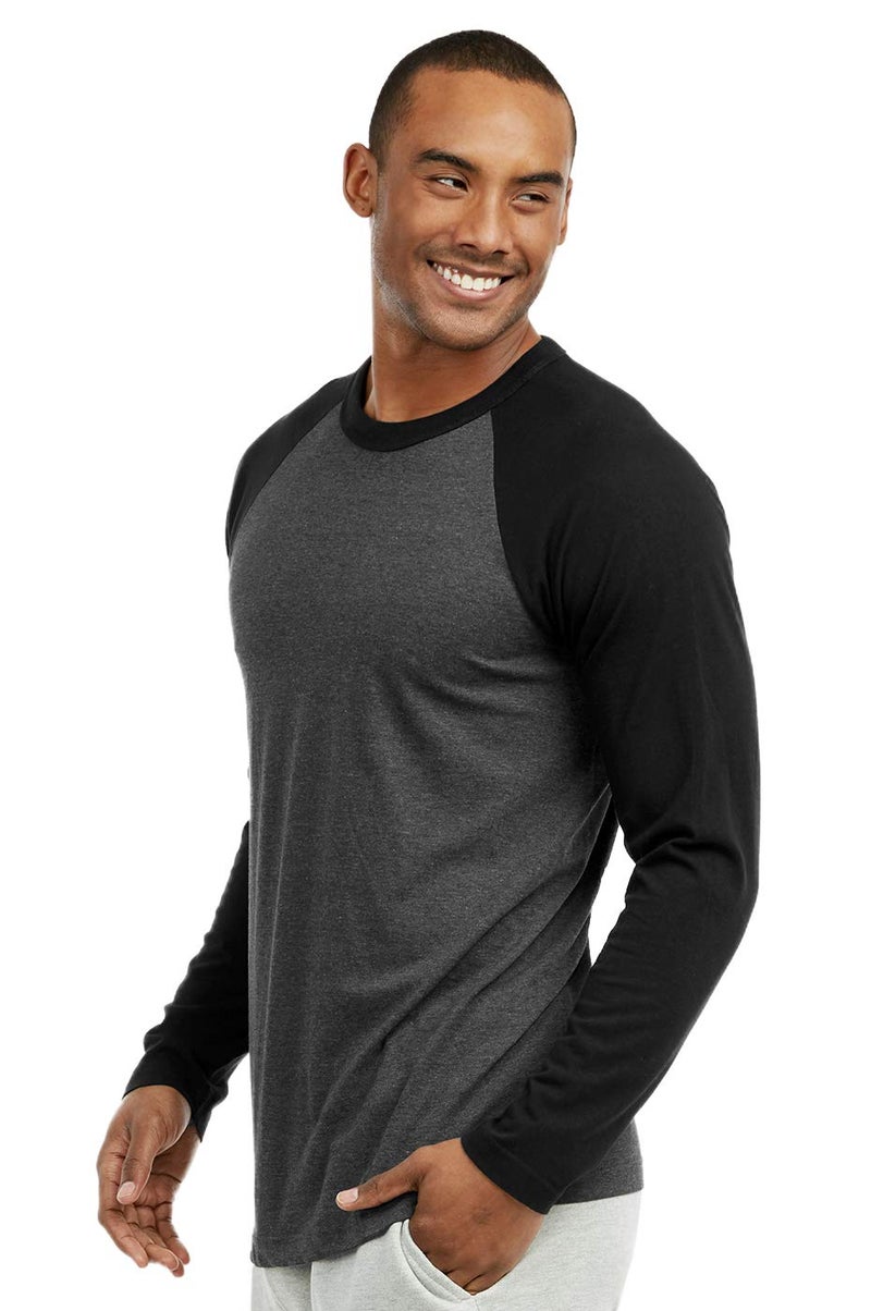 Cottonbell Men's Full Length Sleeve Raglan Cotton Baseball Tee Shirt (2XL, Black/Charcoal Gray) - Image 2